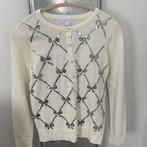 Charter Club Cream Sweater with Silver and Gold Bow Accents